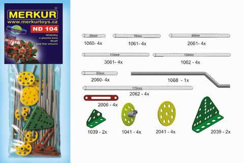 MERKUR ND 104, Дополнительные детали к металлическому конструктору, 45 деталей.